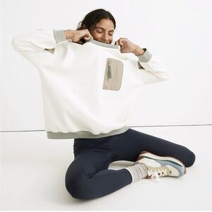 Madewell MWL Betterfleece Colorblock Crewneck Sweatshirt Ivory Relaxed Fit Sz XS